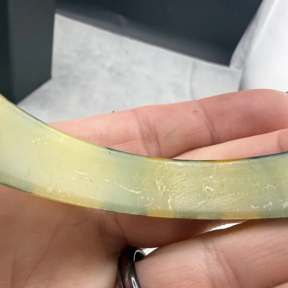 Vintage Bangle Bracelet Green Yellow Stripes Acrylic‎ 8.5